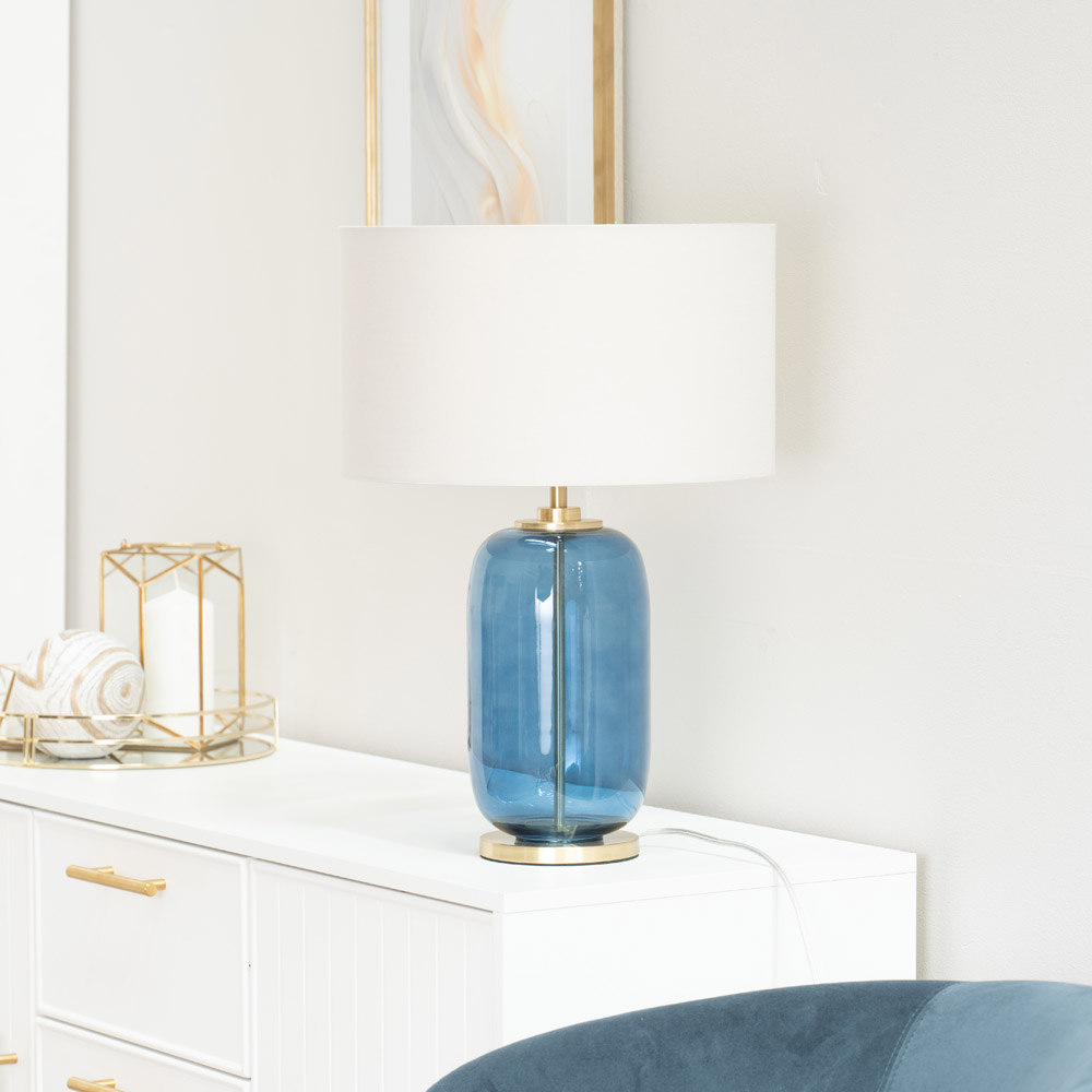 ValueLights Leigh Reni Natural Shade Navy Blue Glass LED Table Lamp Image 3