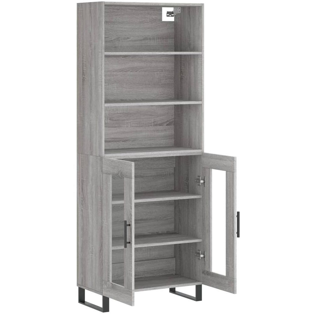 vidaXL 2 Glass Door 3 Shelf Grey Sonoma Highboard Image 4