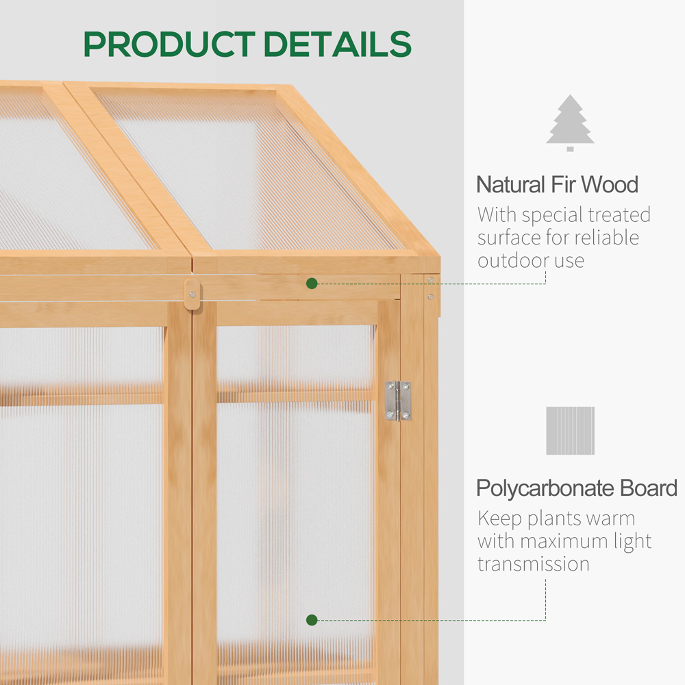Outsunny 3 Shelf Brown Wooden Polycarbonate 2.2 x 1.6ft Cold Frame Greenhouse Image 5