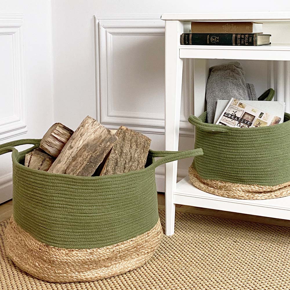 Beddington Olive Green Jute Storage Basket Set of 2 Image 3