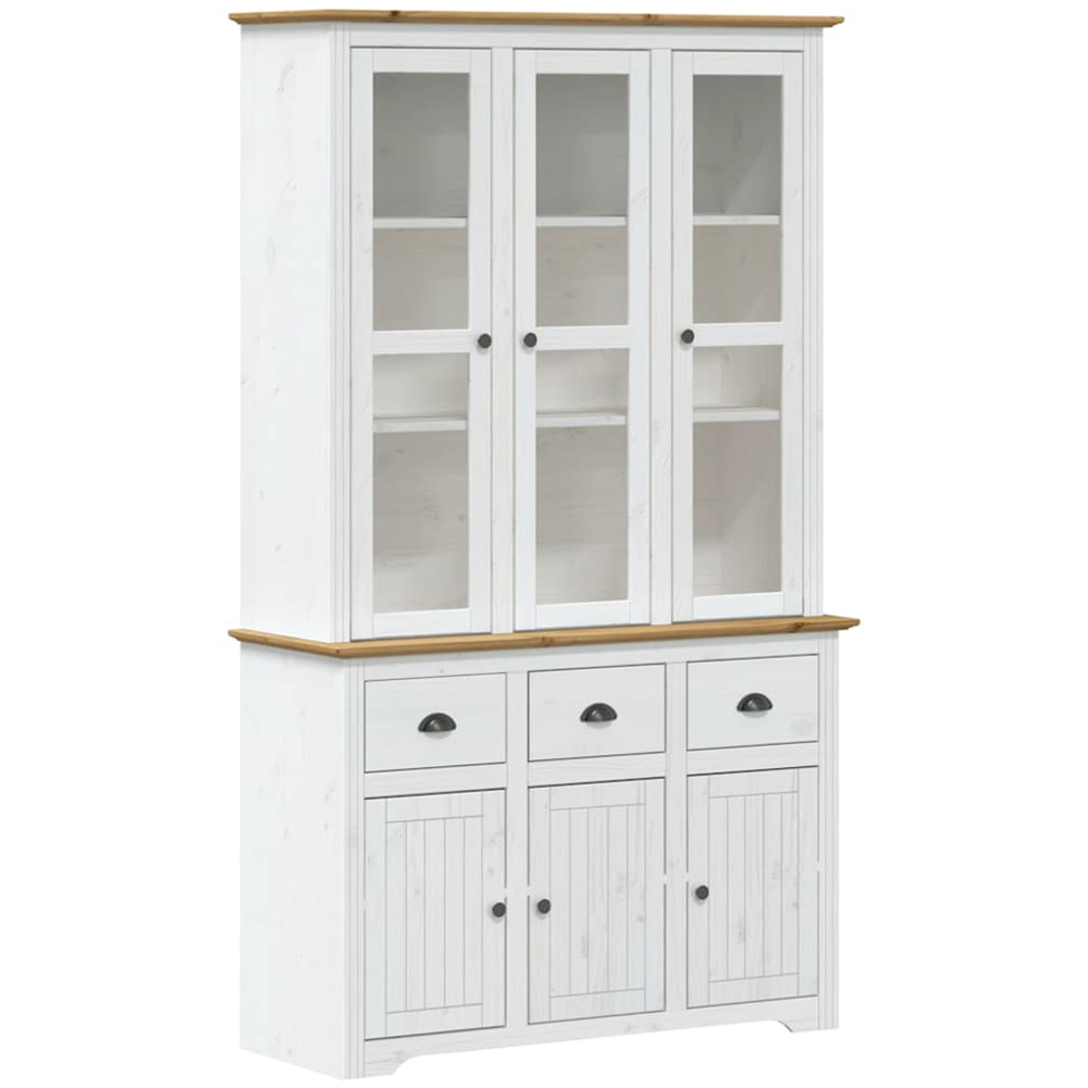 vidaXL 6 Door 3 Drawer White and Brown Solid Pine Wood Glass Highboard Image 2