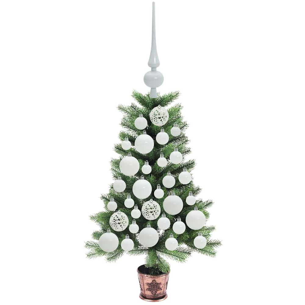vidaXL Pre-Lit White Baubles Green Artificial Christmas Tree 2ft Image 4