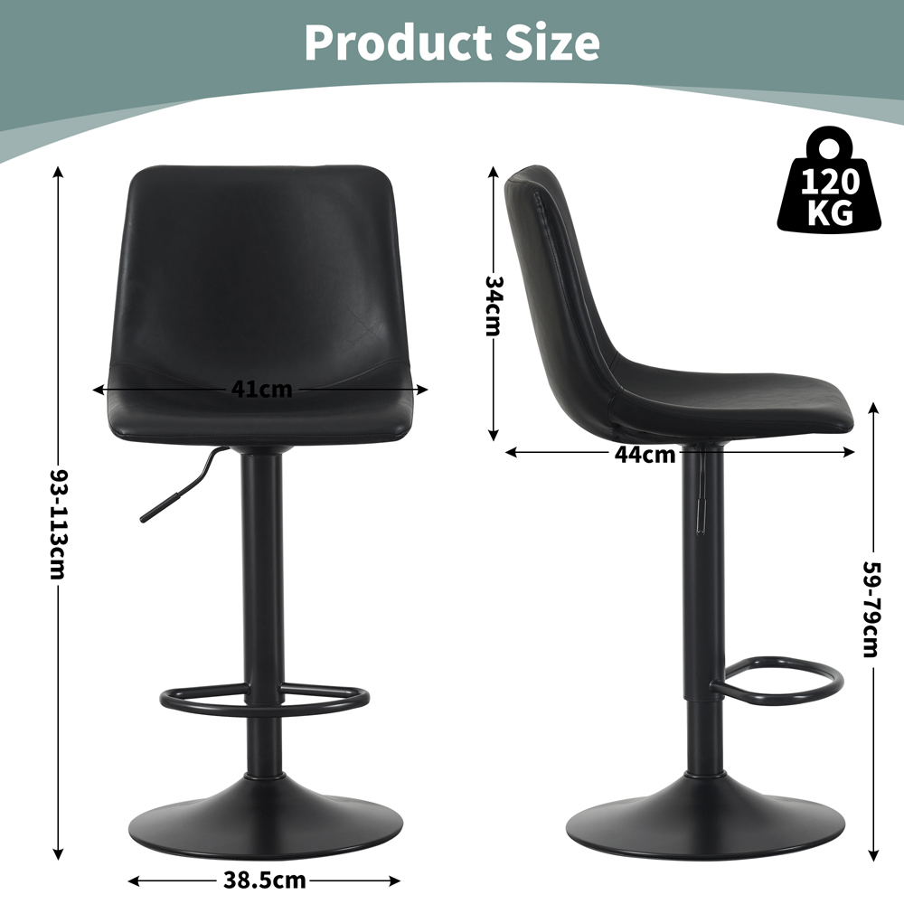 Stefan Black Height Adjustable Bar Stool with Footrest Set of 2 Image 5