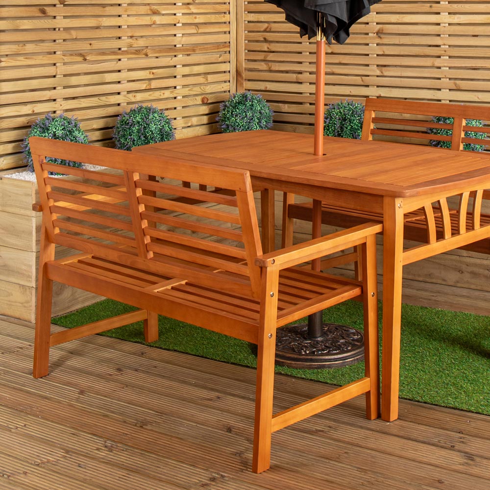 Samuel Alexander 4 Seater Wooden Garden Dining Bench Set with Black Parasol and Base Image 3
