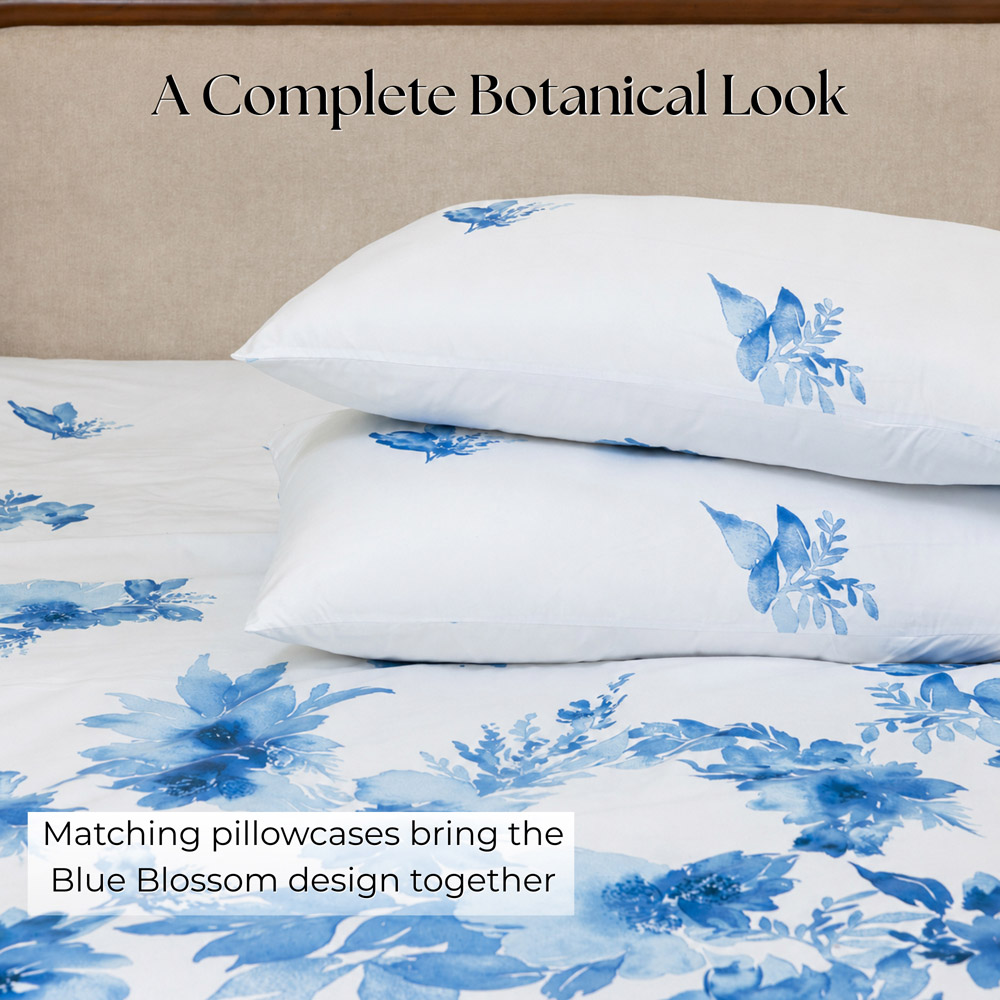 MHG Living King Size Blue Blossom Floral Bird Reversible Duvet Cover Set Image 4