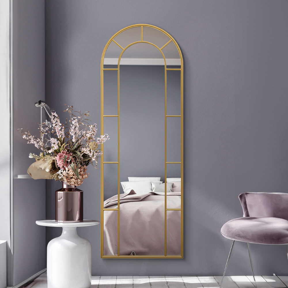 The Arcus Gold Arched Metal Leaner Wall Mirror 170 x 60cm Image 2