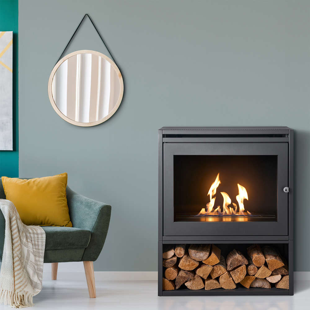 OKO S6 Charcoal Grey Bio Ethanol Stove with Log Storage 3000W Image 2