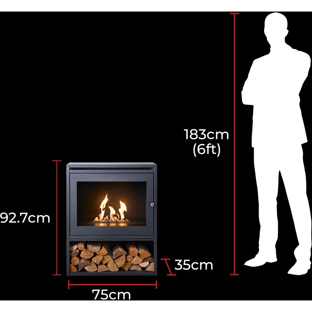 OKO S6 Charcoal Grey Bio Ethanol Stove with Log Storage 3000W Image 8