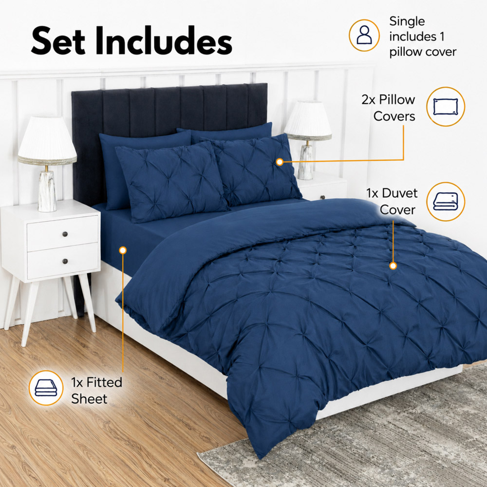 MHG Living Double Navy Pintuck Duvet Cover Set with Fitted Sheet Image 7