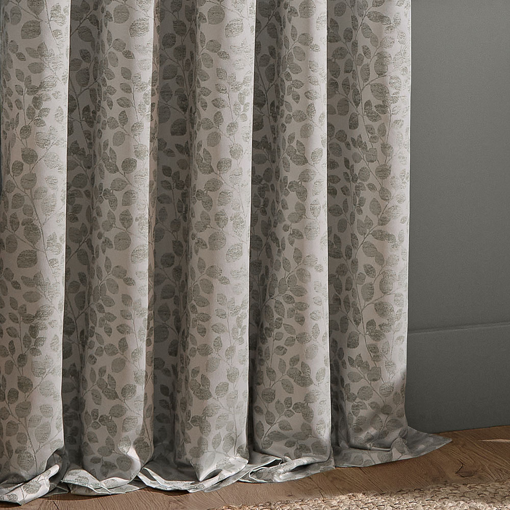 Wylder Grace Leaf Mist Grey Jacquard Fully Lined Pencil Pleat Curtains 117 x 183cm Image 5