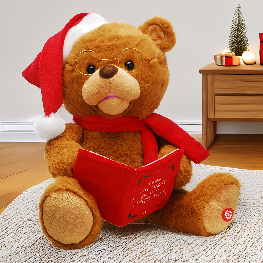 Festive Animated Story Telling Novelty Bear with Book Christmas Decoration 26cm Image 2