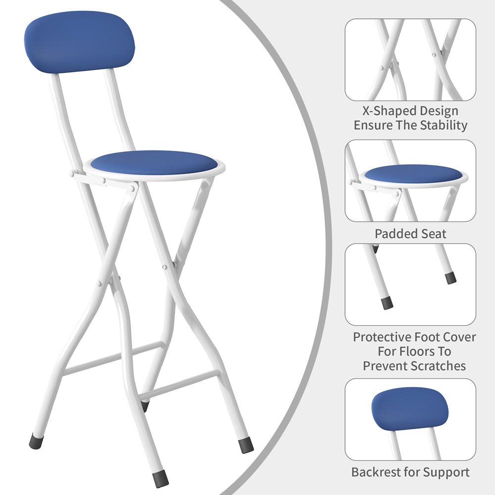 Blue Padded Folding Bar Stool Set of 2 Image 3