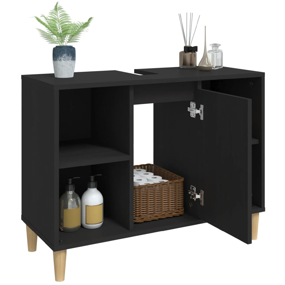 vidaXL Single Door 4 Open Shelf Black Bathroom Sink Cabinet Image 6