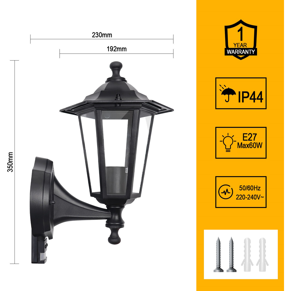 ExtraStar Black PIR Metal Candle Bulb Lantern Garden Wall Light Image 6
