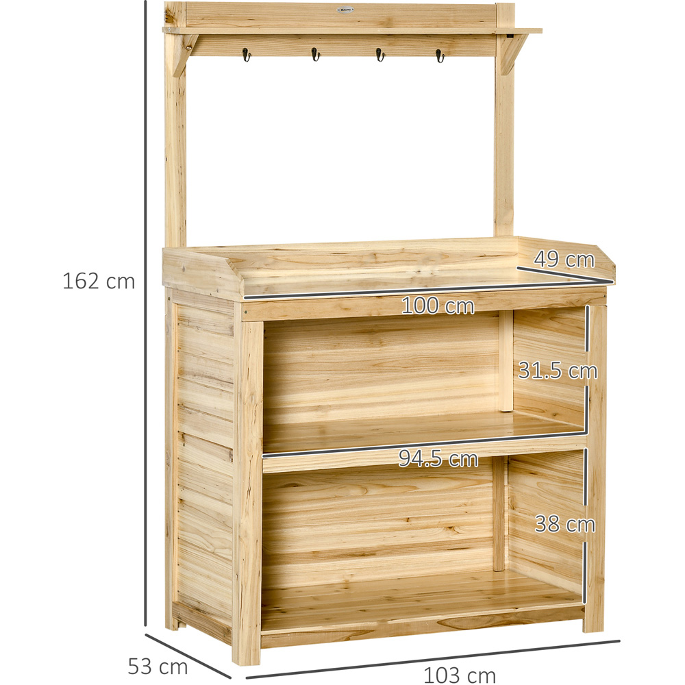 Outsunny Natural Wooden Potting Workstation Bench with Hooks Image 8