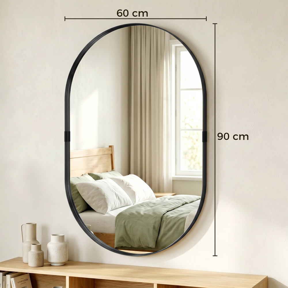 HOMCOM Black Wall Mirror with Elevated Aluminium Alloy Frame 60 x 90cm Image 9