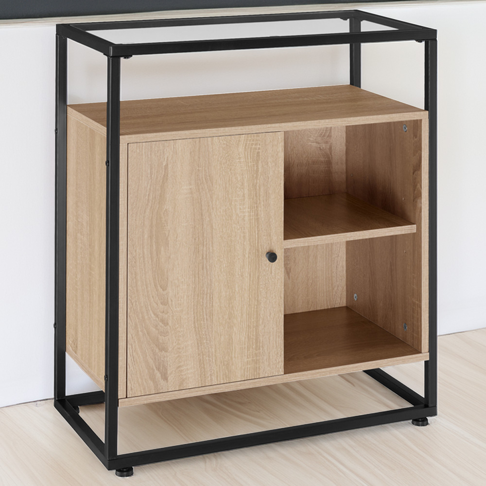 tectake Light Wood Oak Sonoma Glass Tabletop Coventry Sideboard Image 1