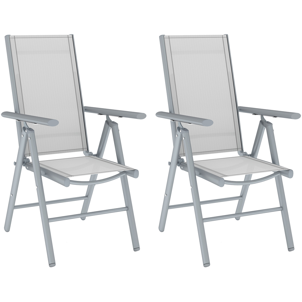 Outsunny Light Grey Folding Chair with Breathable Mesh Fabric Seat Set of 2 Image 2