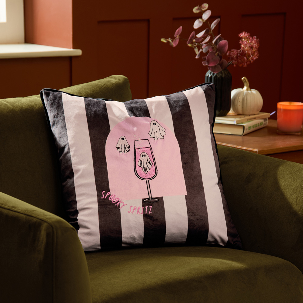 Furn Spooky Spritz Monochrome and Pink Velvet Halloween Cushion 45 x 45cm Image 2