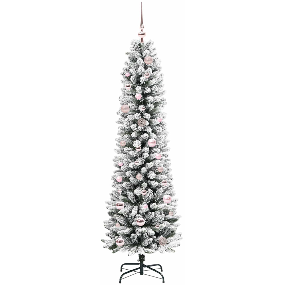 vidaXL Pre-Lit Warm White LED and Pink Baubles White Artificial Christmas Tree with Stand 5ft Image 4