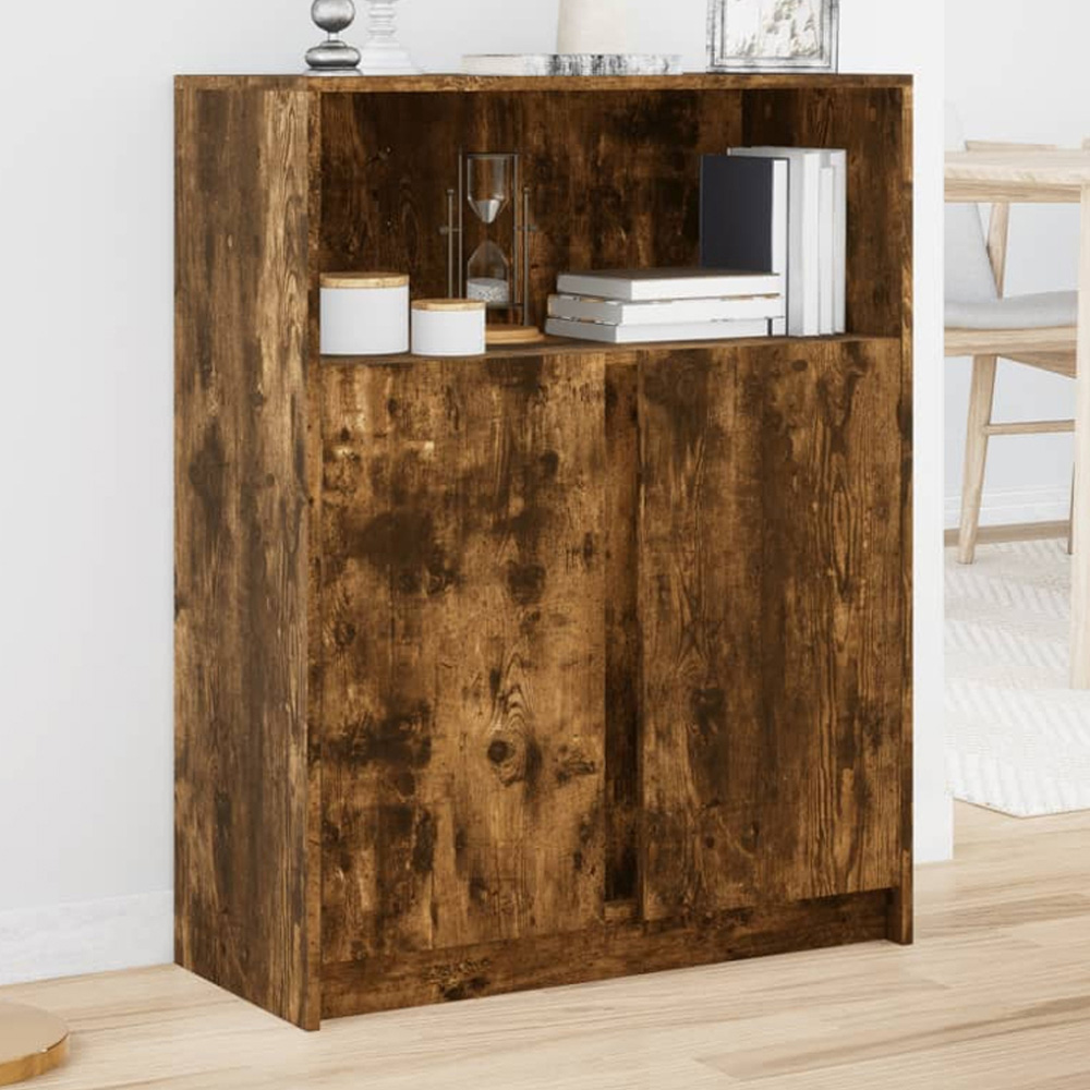 vidaXL 2 Door Single Shelf Smoked Oak Sideboard with RGB LED Lights Image 1
