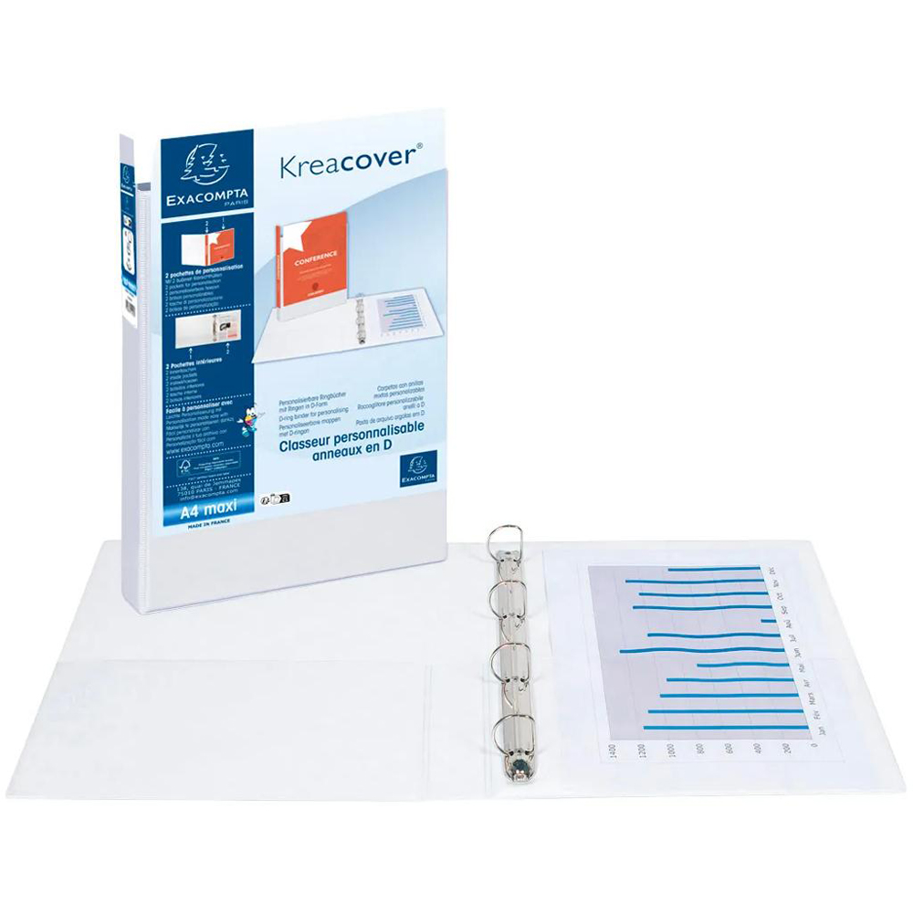 Exacompta Kreacover White PP 4D Ring Binder with 2 Pockets 40mm 10 Pack Image 6