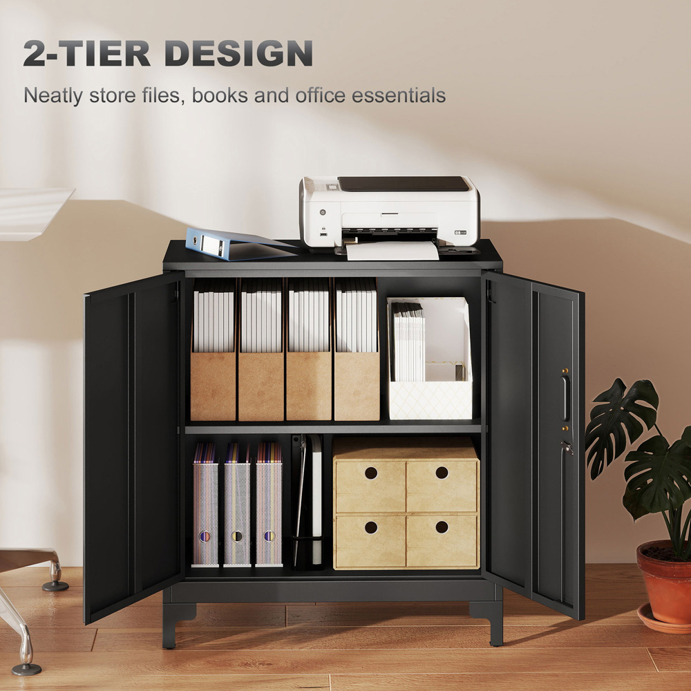 Portland 2 Door Black Metal Lockable Filing Cabinet with Keys Image 7