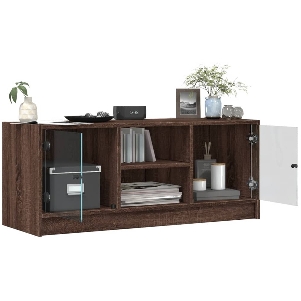 vidaXL 2 Glass Door 2 Shelf Brown Oak TV Cabinet Image 5