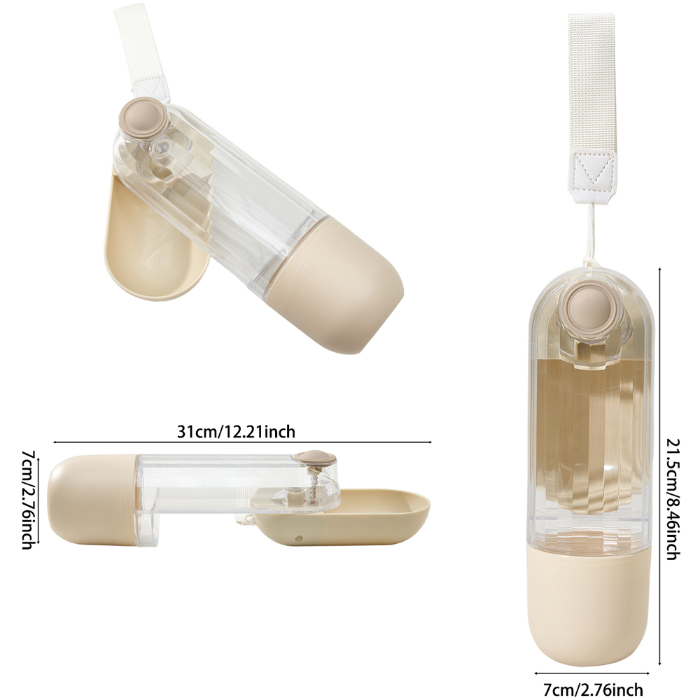 H&O Direct 2-in-1 Beige Portable Pet Water Bottle with Food Container 280ml Image 6