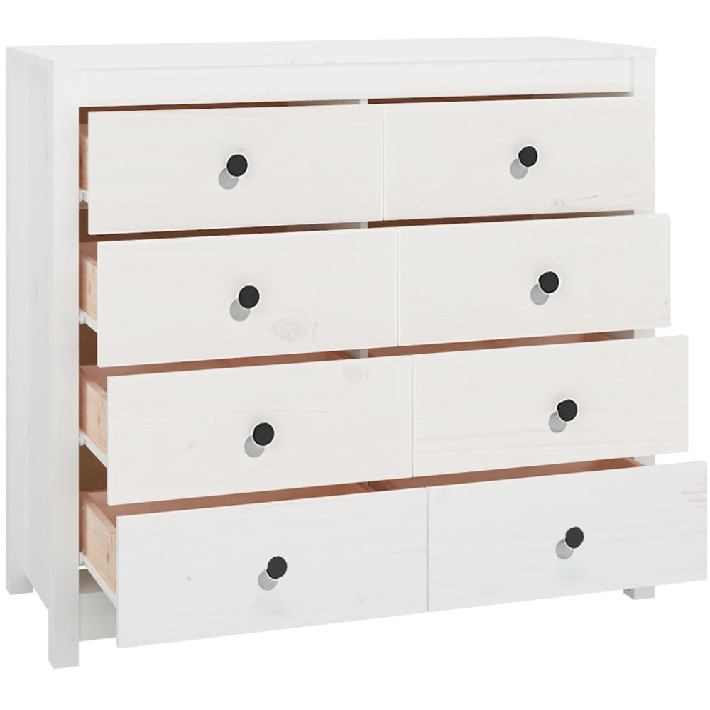 vidaXL 8 Drawer White Solid Pine Wood Sideboard Image 3