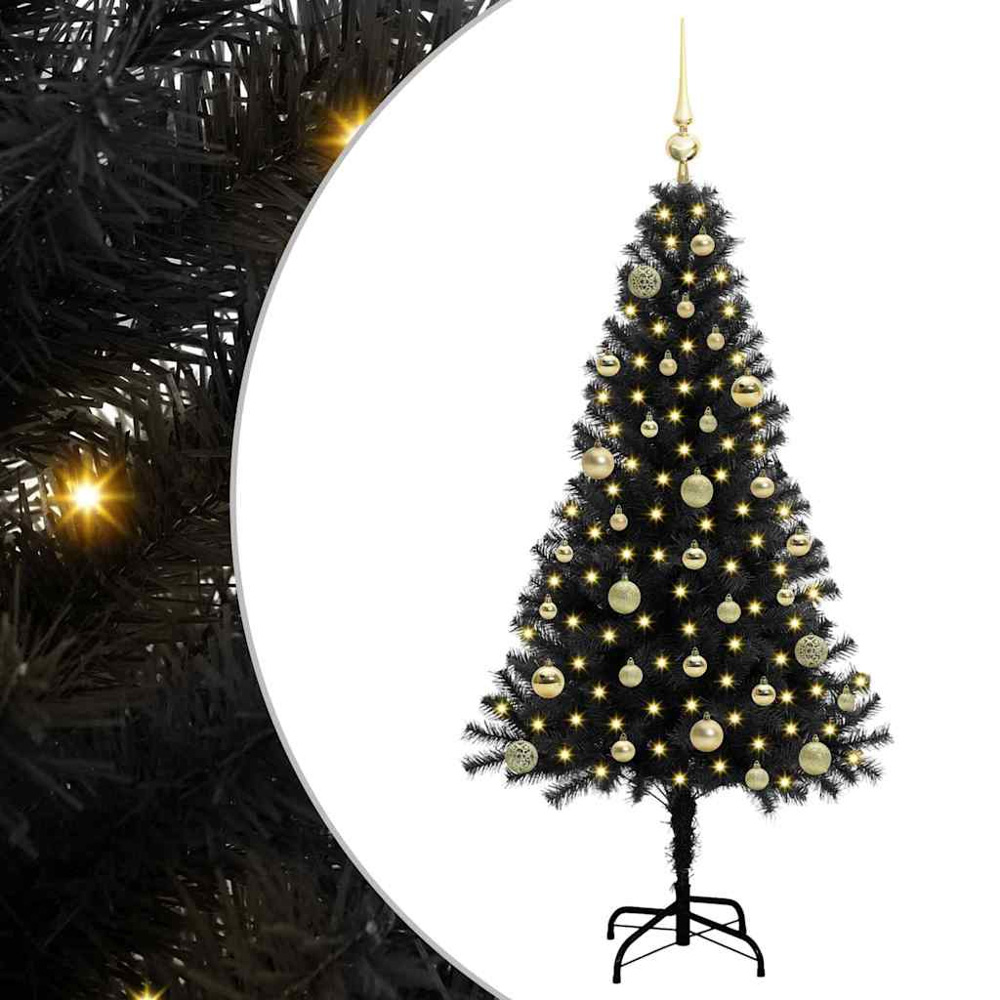 vidaXL Pre-Lit Gold Baubles Black Artificial Christmas Tree 5ft Image 2