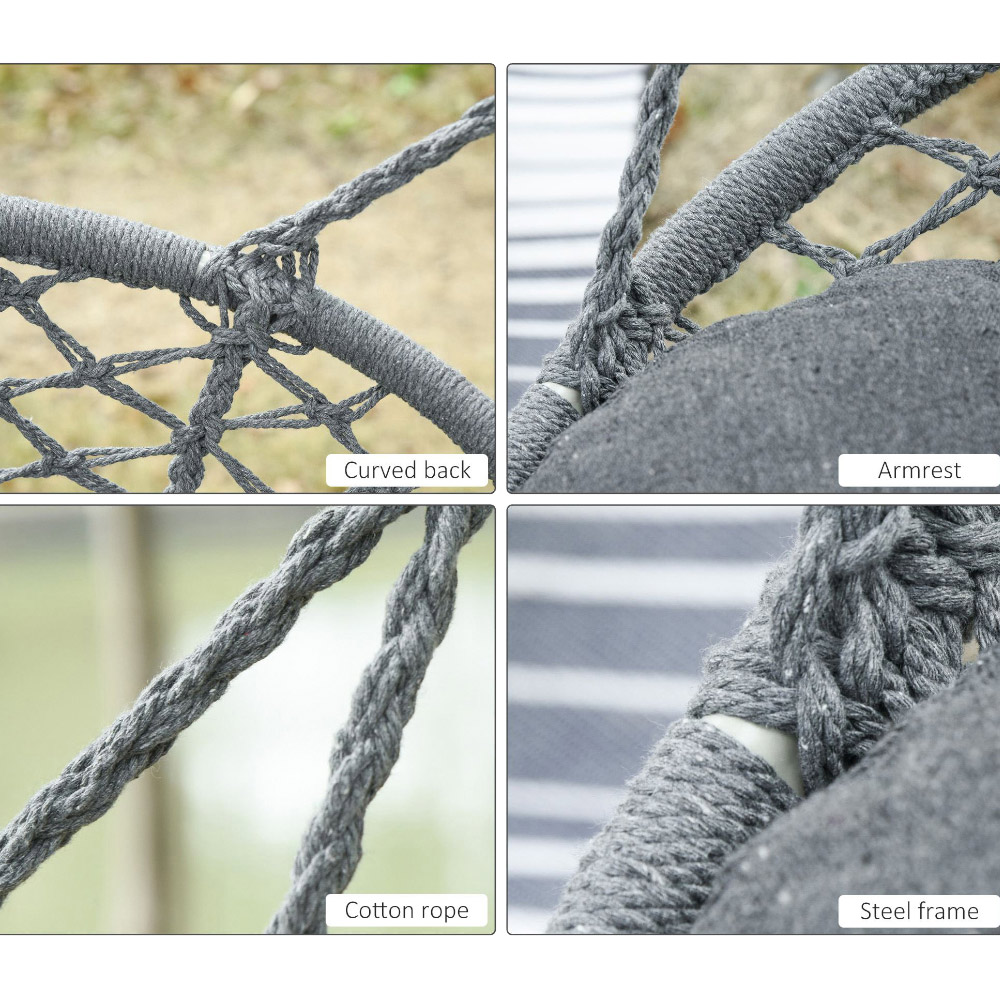 Outsunny 2 Seater Grey Hanging Macrame Swing Chair Image 3