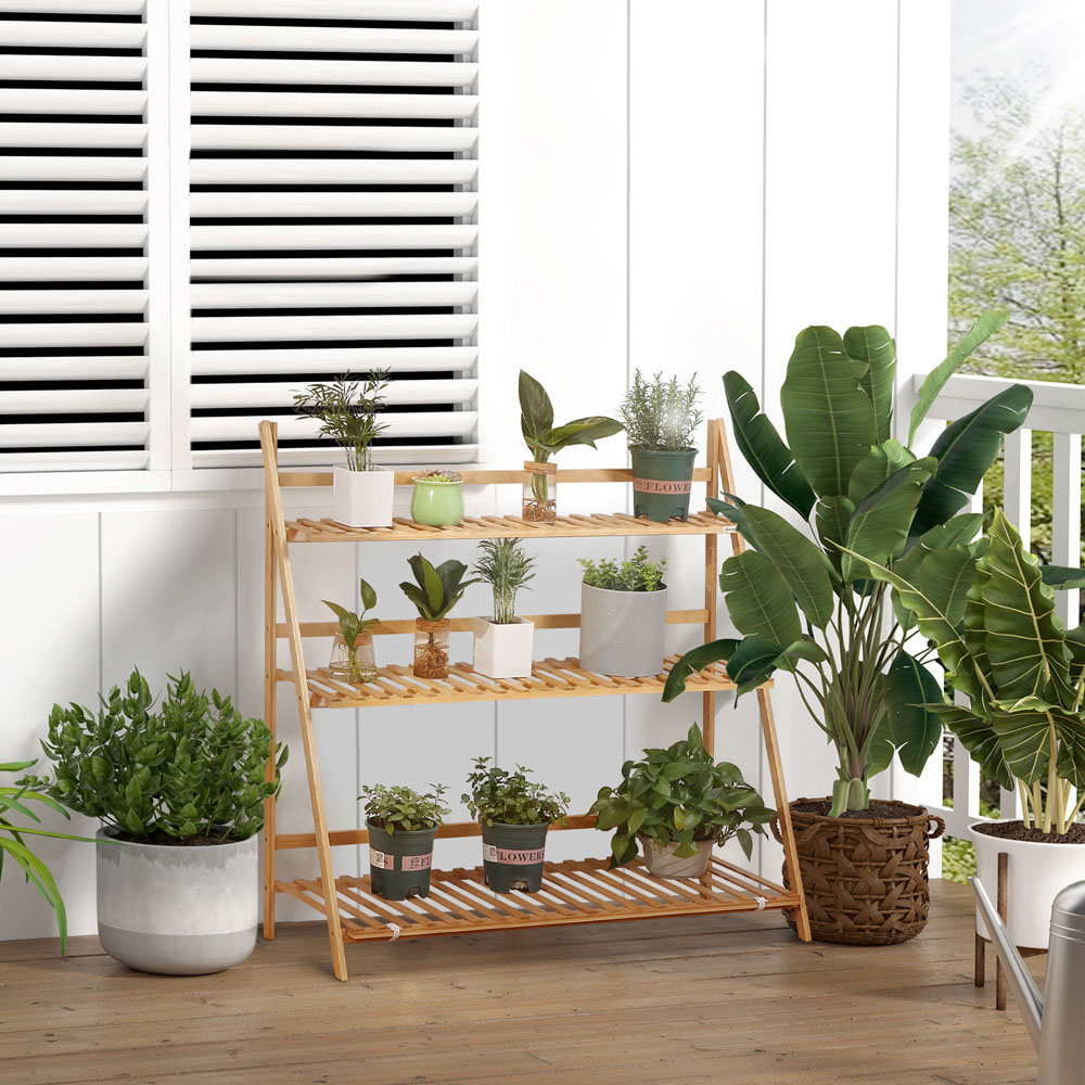 Outsunny 3-Tier Wooden Foldable Plant Stand Image 2