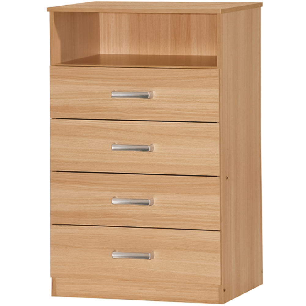 Brooklyn 4 Drawer Single Shelf Oak Finish Chest of Drawers Image 2
