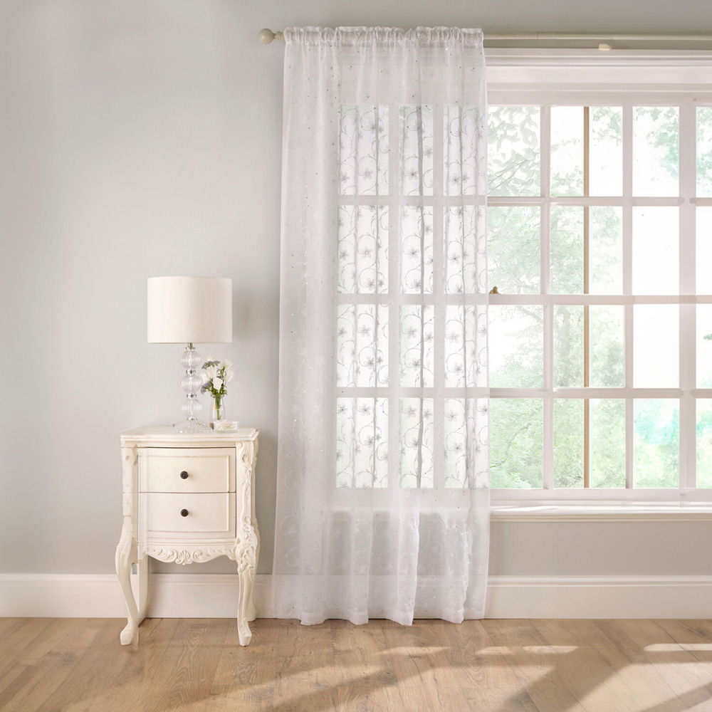 Belle White Embroidered Panel Voile Curtain 183 x 140cm Image 1