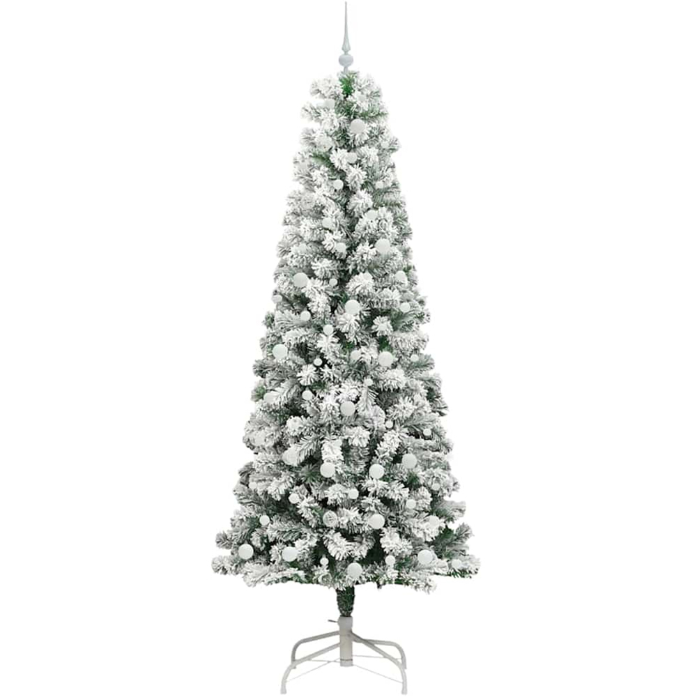 vidaXL Pre-Lit Warm White LED and White Baubles Snow Flocked Artificial Christmas Tree 8ft Image 4