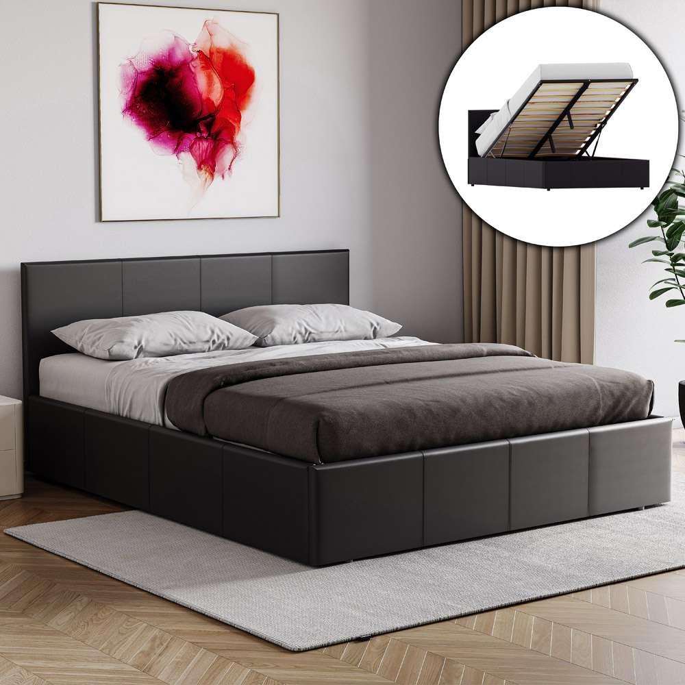 VIDA DESIGNS Lisbon Double Black Faux Leather Ottoman Bed with Gel Memory Foam Mattress Image 4