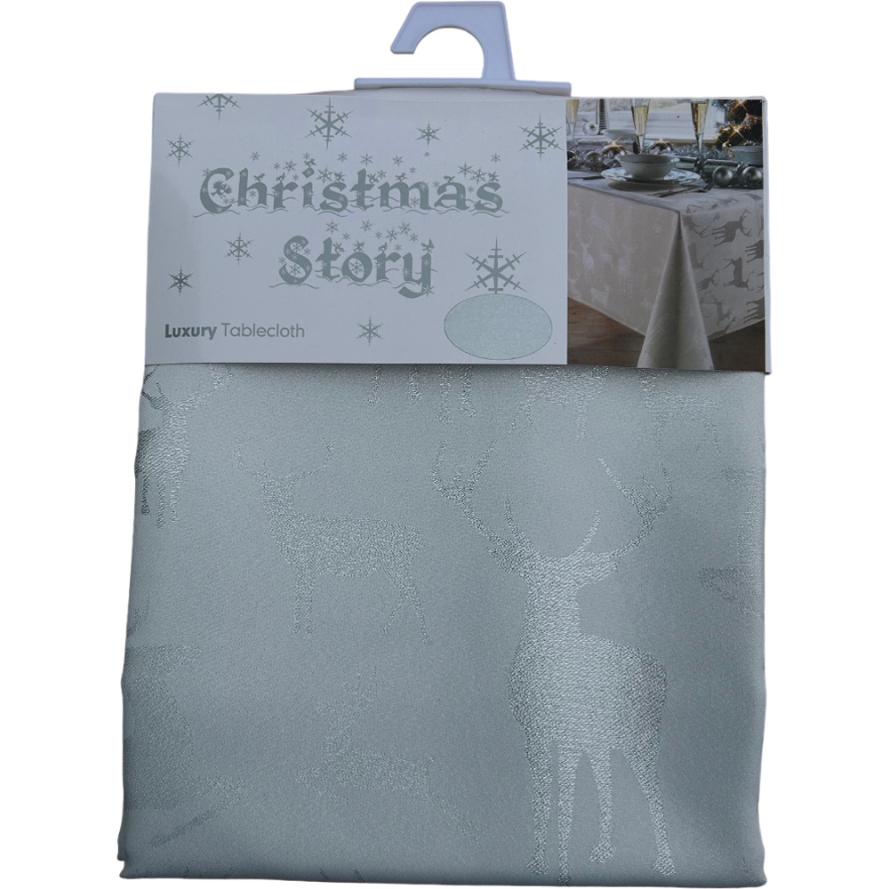 Christmas Story White and Silver Stag Tablecloth 130 x 180cm Image 1
