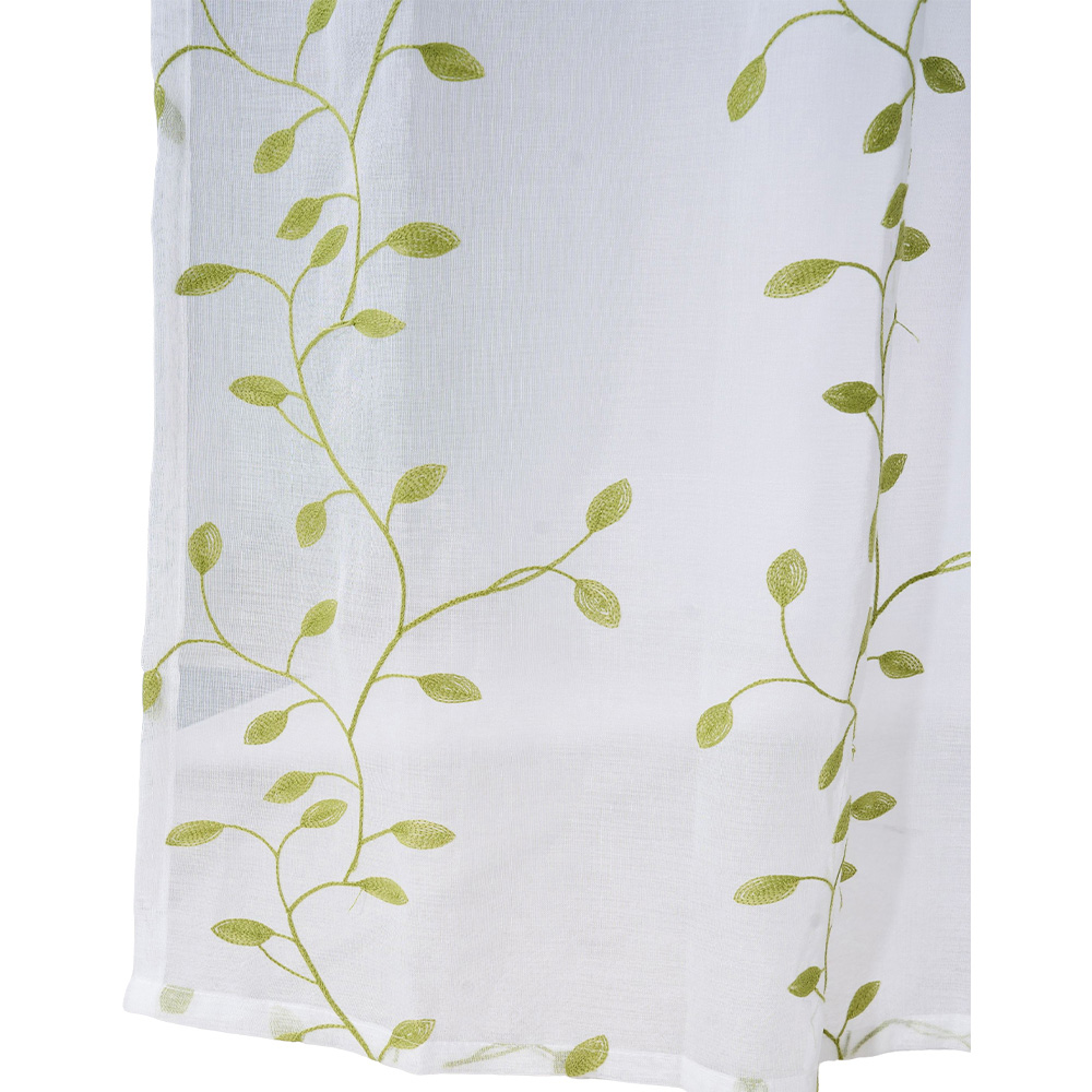 Living and Home Green Vine Embroidered Semi-Sheer 2 Panel Curtains 130 x 240cm Image 3