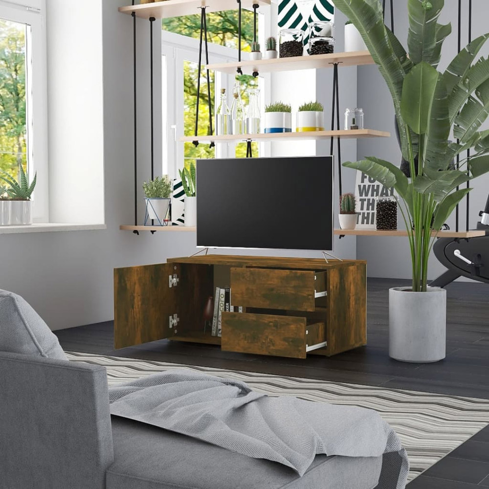 vidaXL Single Drawer 2 Drawer Smoked Oak TV Cabinet Image 3