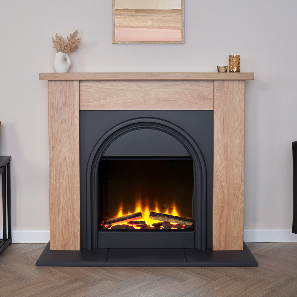 Adam Burlington Oak and Charcoal Grey Electric Fireplace Suite 44 inch Image 2