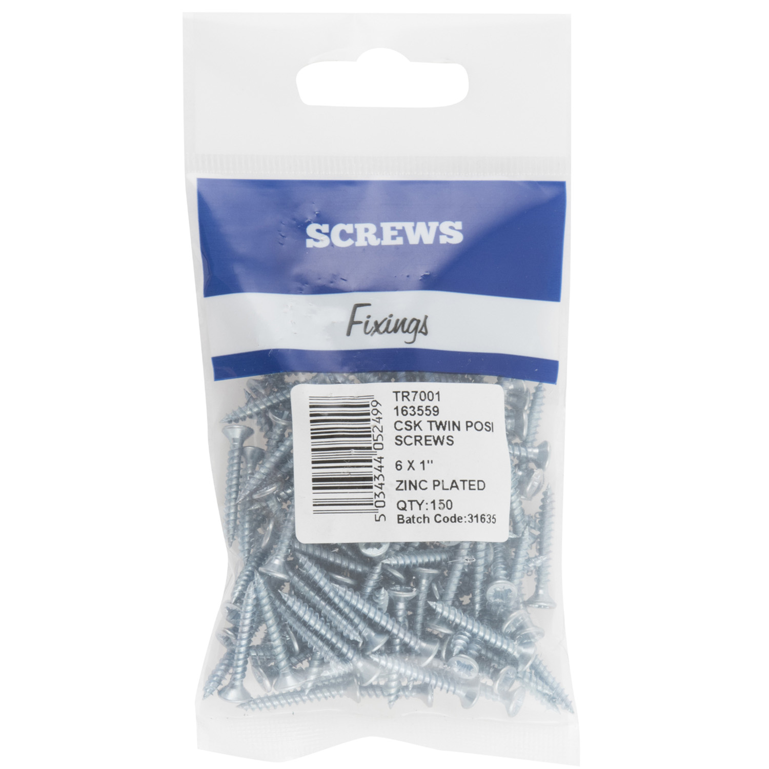 Hiatt 6 x 1.1 Inch Zinc Plated Countersunk Hard Twin Posi Screws 150 Pack Image 1