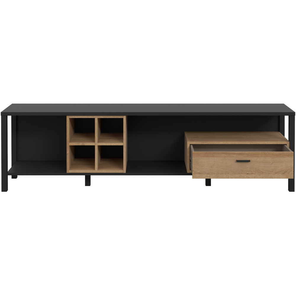 Florence High Rock Single Drawer Matt Black and Riviera Oak Wide TV Unit Image 5