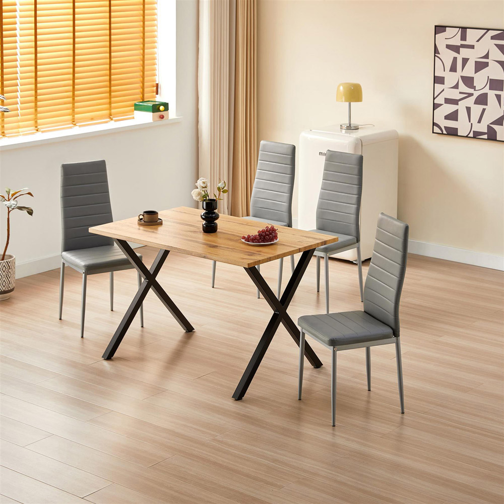 Kosy Koala 4 Seater Grey Faux Leather Wooden Dining Table Set Image 3