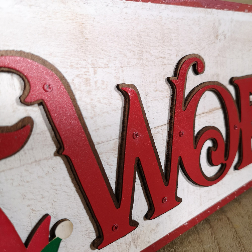 Samuel Alexander Red and White Washed Wooden Christmas Elf Workshop Sign Board 92cm Image 4