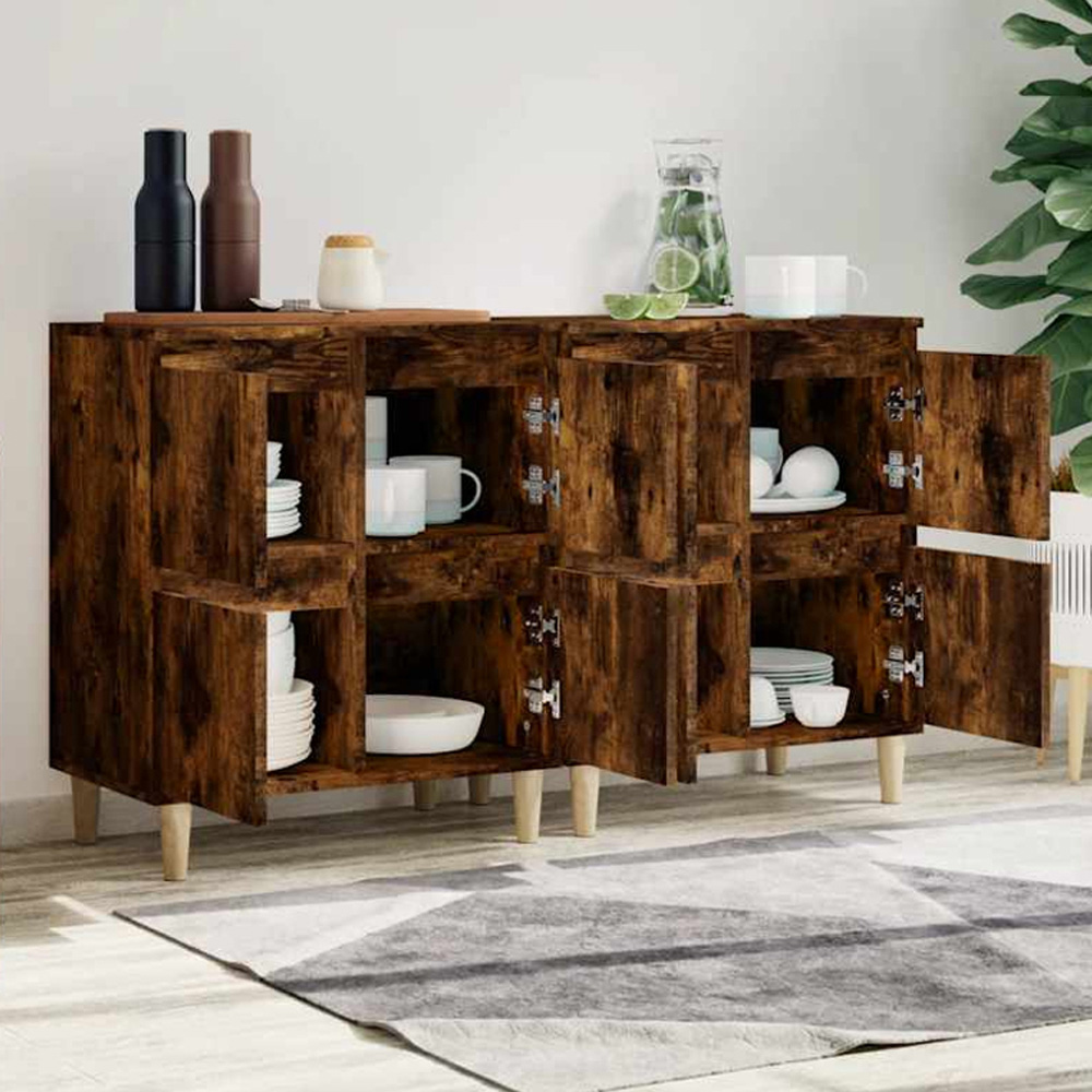 vidaXL 4 Door Smoked Oak Sideboard Set of 2 Image 1