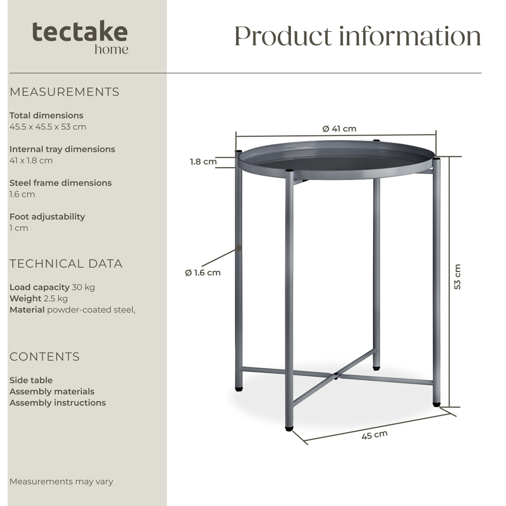 tectake Chester Dark Grey Round Bedside Table Image 8