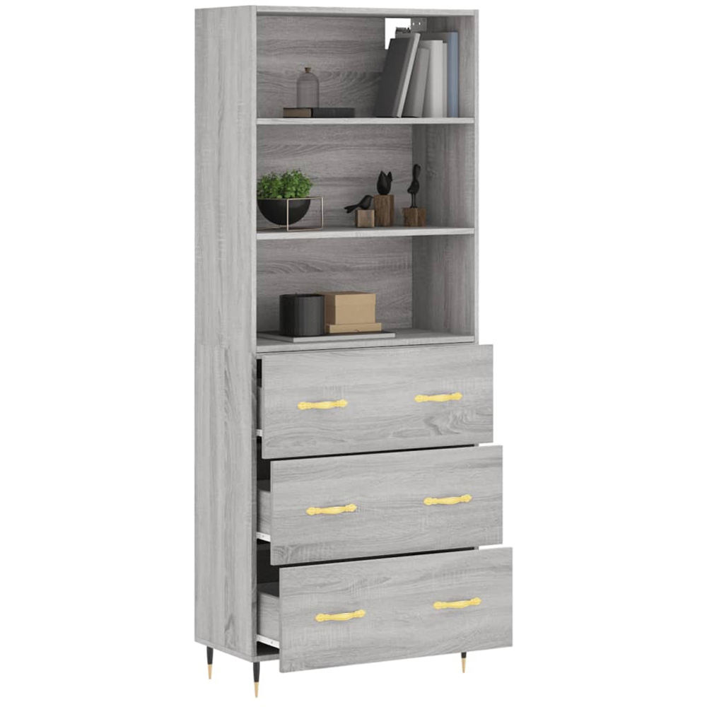 vidaXL 3 Drawer 3 Shelf Grey Sonoma Tall Highboard Image 3