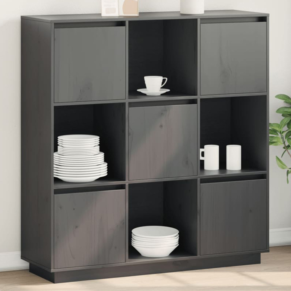 vidaXL 5 Door 4 Shelf Grey Solid Pine Wood Highboard Image 1