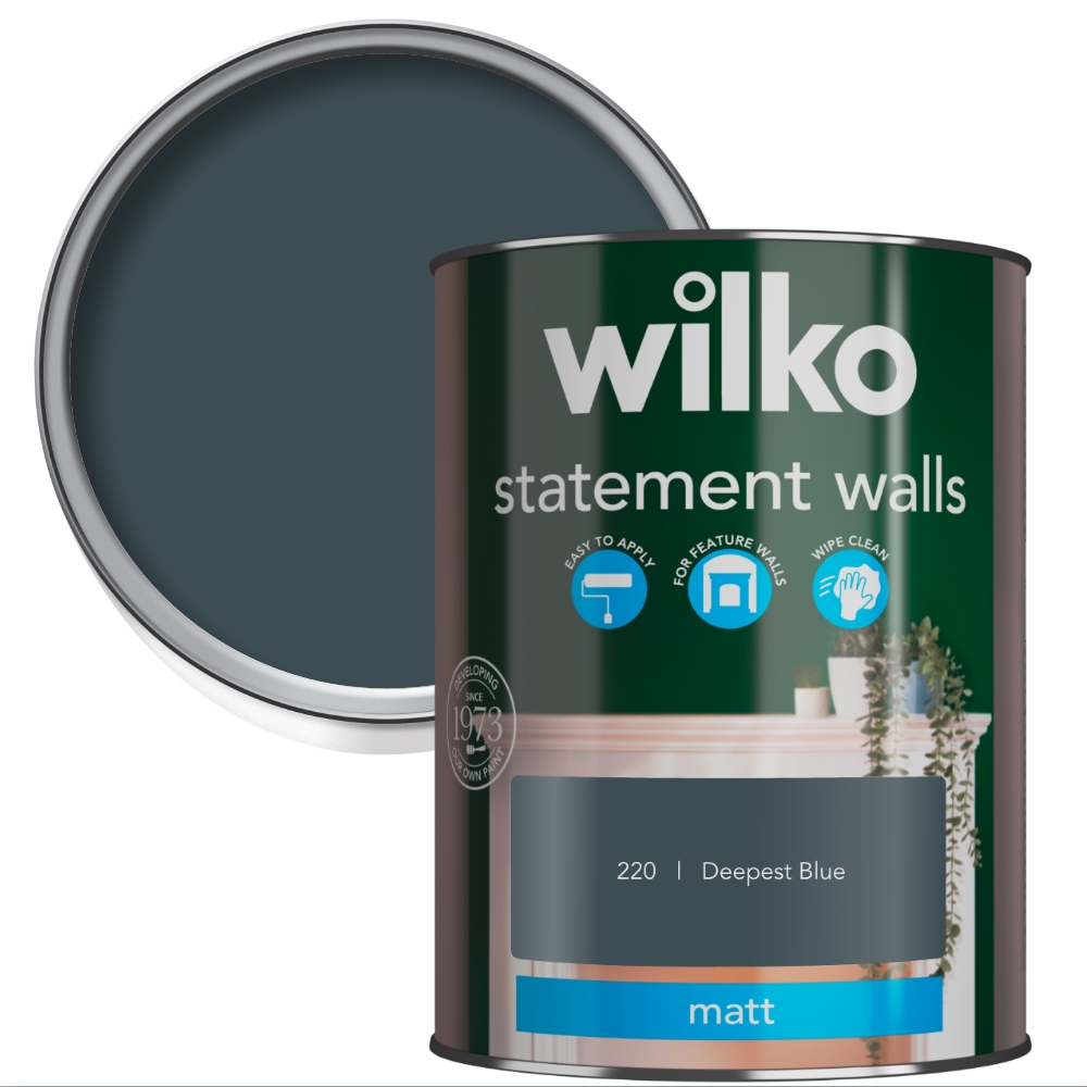 Wilko Statement Walls Deepest Blue Matt Emulsion Paint 1.25L Image 1